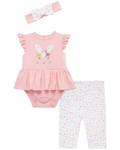 Little Me Bunny Bodysuit Pant Headband In Multi