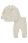 Little Me Cable Cotton Cardigan & Sweater Pants Set In Oatmeal