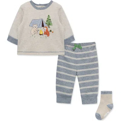 Little Me Babies'  Campsite Long Sleeve T-shirt, Joggers & Socks Set In Grey