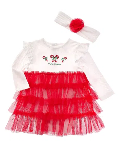 Little Me Candy Cane Tutu Bodysuit Dress In Red