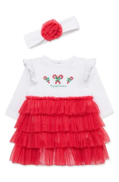 Little Me Babies'  Candy Cane Tutu Dress & Headband Set In Red