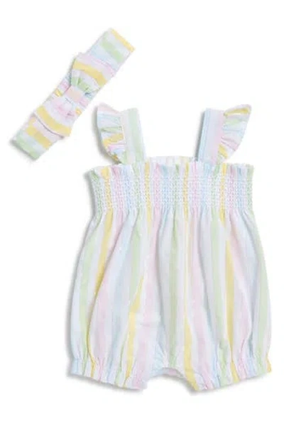 LITTLE ME LITTLE ME CANDY STRIPE BUBBLE ROMPER & HEADBAND SET