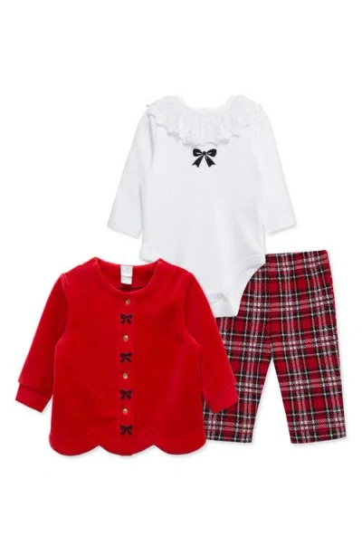 Little Me Babies'  Cardigan, Bodysuit & Leggings Set In Red