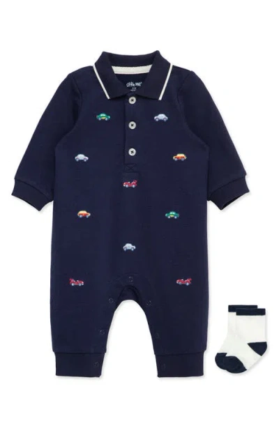 LITTLE ME LITTLE ME CARS EMBROIDERED ROMPER & SOCKS SET