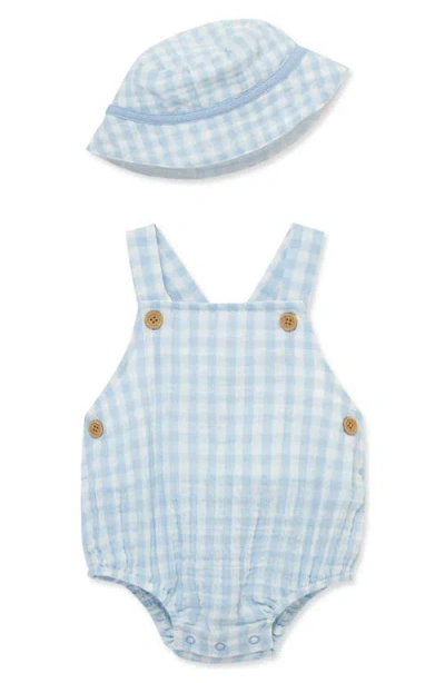Little Me Babies'  Check Print Bodysuit & Bucket Hat Set In Blue