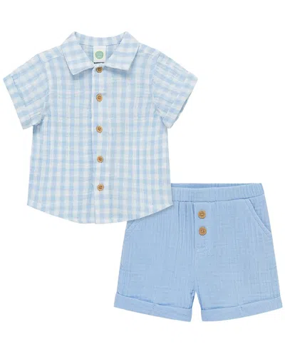 Little Me Check Short Set In Blue