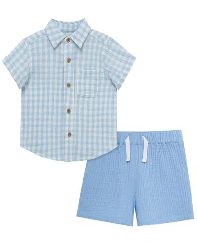 Little Me Check Woven Short Set In Blue