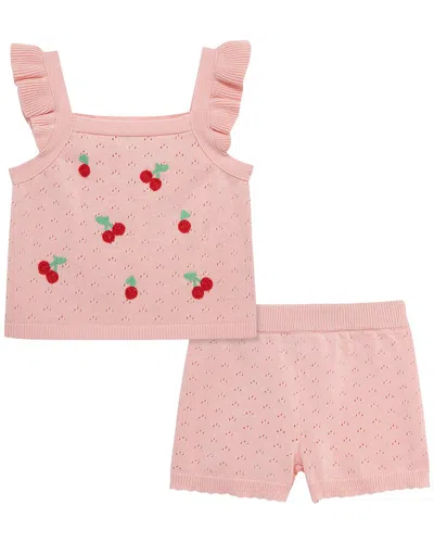 Little Me Kids' Cherry Pointelle Knit Set In Pink