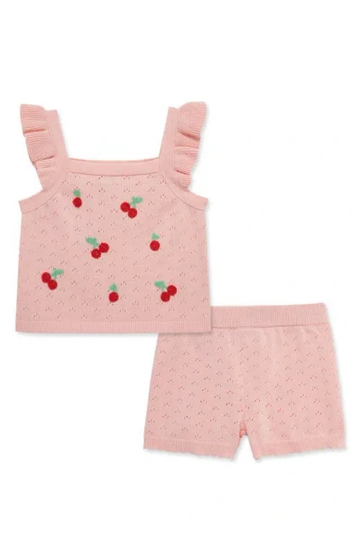 Little Me Babies'  Cherry Pointelle Knit Tank & Shorts Set In Pink