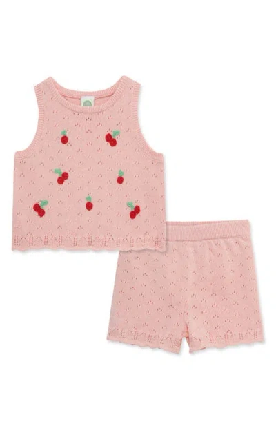 Little Me Babies'  Cherry Pointelle Knit Tank & Shorts Set In Pink