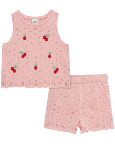 Little Me Kids' Cherry Pointelle Set In Blue
