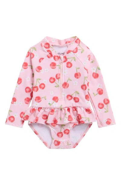 Little Me Babies'  Cherry Print Long Sleeve One-piece Rashguard In Pink