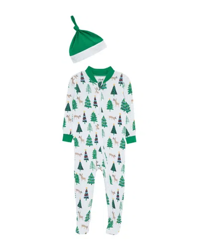 Little Me Christmas Tree Zip Front Footie In Green