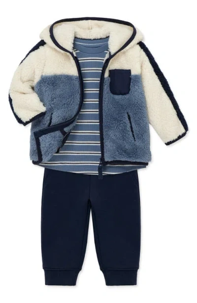 Little Me Babies'  Colorblock Fleece Jacket, T-shirt & Joggers Set In Blue