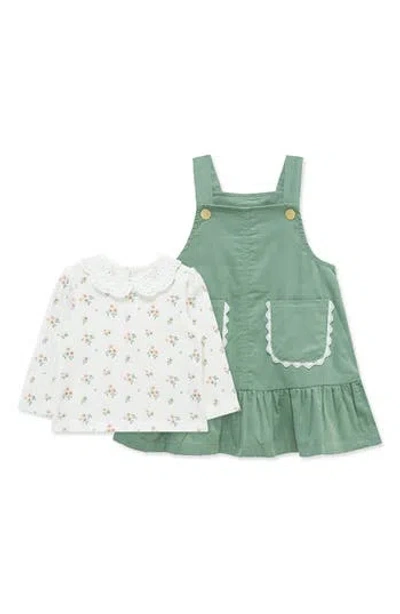 Little Me Babies'  Corduroy Dress & Long Sleeve T-shirt Set In Green