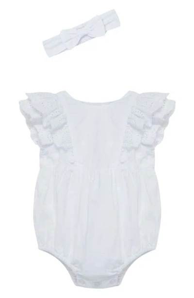 Little Me Babies'  Cotton Eyelet Bodysuit & Headband Set In White