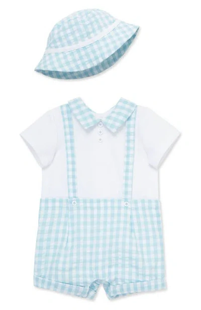 Little Me Babies'  Cotton Gingham Romper & Hat Set In Blue Check