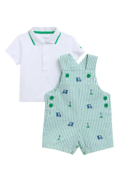 Little Me Babies'  Cotton Golf Shortalls & Polo Set In Green