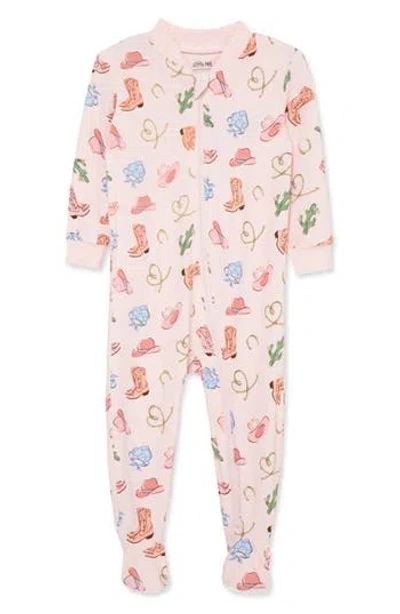 Little Me Babies'  Cowgirl Print Zip Front Footie In Pink