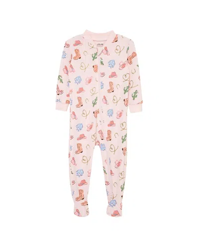 Little Me Cowgirl Zip Front Footie In Pink
