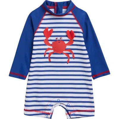 Little Me Babies'  Crab Long Sleeve Upf 50+ One-piece Rashguard Swimsuit In Blue
