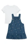 Little Me Crewneck T-shirt & Tulip Embroidered Dress Set In Blue
