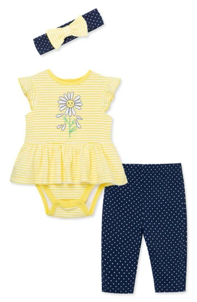 Little Me Babies' Daisy Bodysuit, Pants, & Headband Set In Blue
