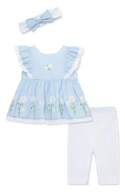 Little Me Baby Girls 3-pc. Chambray Daisy Tunic, Leggings & Headband Set In Light Blue
