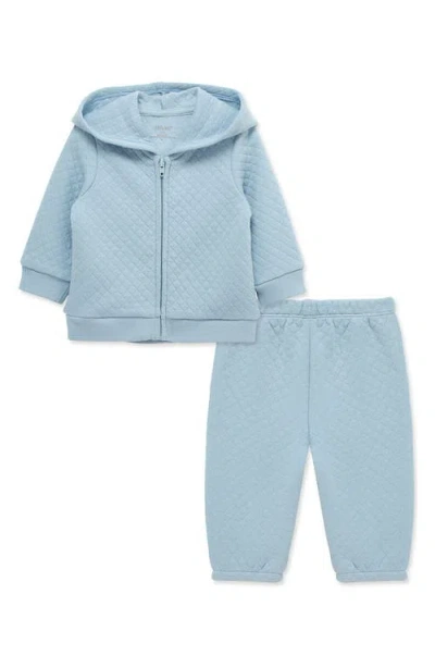 Little Me Babies'  Diamond Quilted Hoodie & Sweatpants Set In Blue