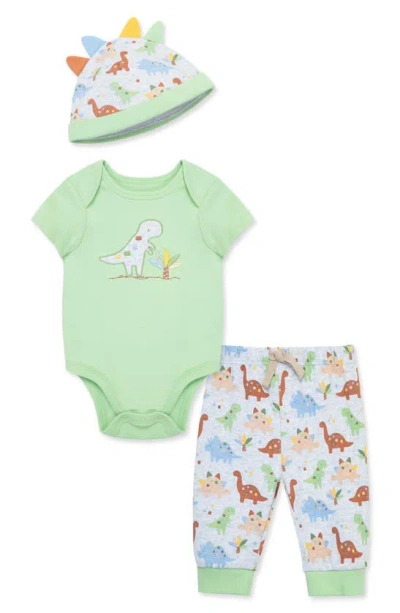 Little Me Baby Boys Dino Bodysuit Pant Set With Hat In Green