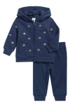 Little Me Dino Full Zip Hoodie & Joggers Set In Blue