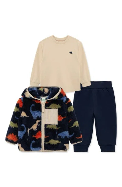 Little Me Babies'  Dino Hoodie, Long Sleeve T-shirt & Joggers Set In Black
