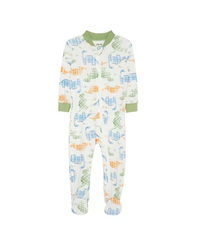 Little Me Dino Zip Front Footie In Multi