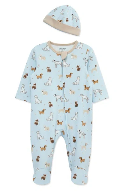 Little Me Babies'  Dog Show Cotton Footie & Hat Set In Blue