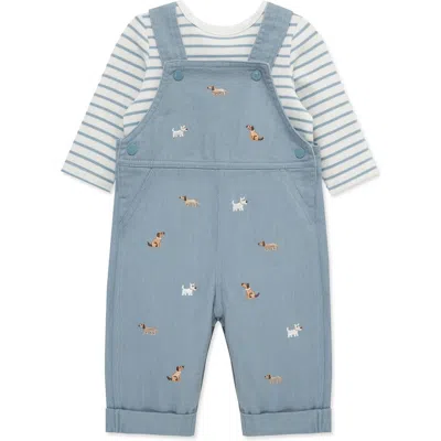 Little Me Babies'  Doggies Embroidered Overalls & T-shirt Set In Blue