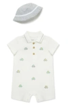 Little Me Elephant Embroidered Cotton Romper & Hat Set In Ivory