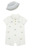 Little Me Elephant Embroidered Cotton Romper & Hat Set In White