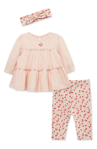 Little Me Babies'  Embroidered Cherries Shirt, Leggings & Headband Set In Multi