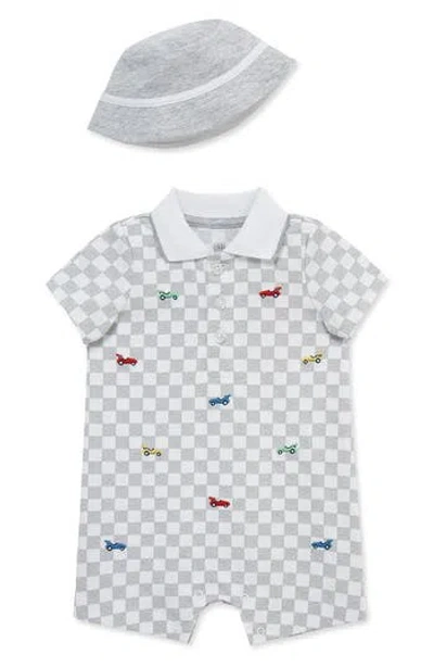 Little Me Babies'  Embroidered Cotton Romper & Hat Set In Gray