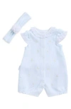 Little Me Embroidered Cotton Romper & Headband Set