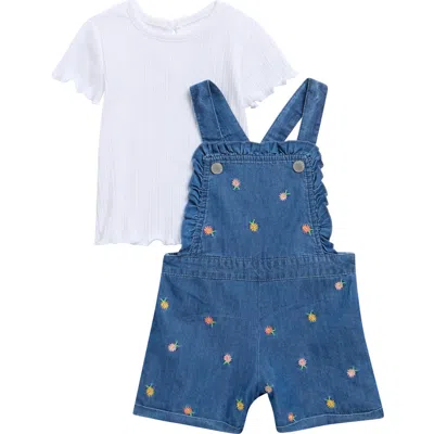 Little Me Babies'  Embroidered Denim Shortalls & Short Sleeve Shirt Set In Blue