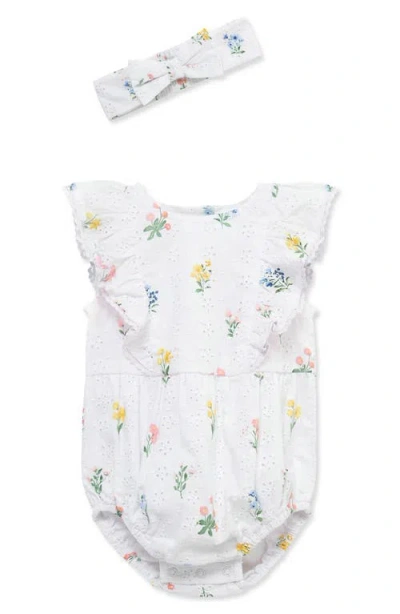 Little Me Babies'  Eyelet Floral Bubble Bodysuit & Headband Set In White