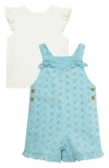 Little Me Eyelet Overalls & Polka Dot T-shirt Set In Blue