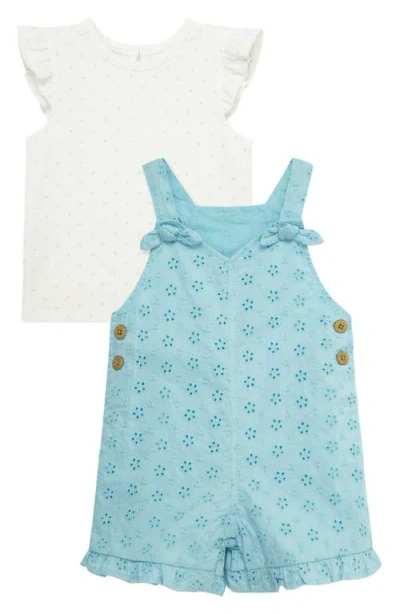 Little Me Babies'  Eyelet Overalls & Polka Dot T-shirt Set In Blue