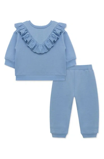 Little Me Babies'  Eyelet Ruffle Sweatshirt & Sweatpants Set In Blue