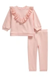 Little Me Baby Girls Ruffled Eyelet Sweatshirt & Pants, 2 Piece Set In Pink