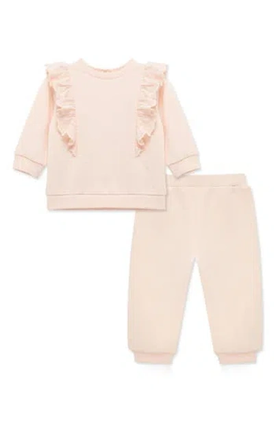 Little Me Babies'  Eyelet Ruffle Sweatshirt & Sweatpants Set In Pink