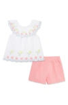 Little Me Eyelet Ruffle Top & Shorts Set In White/pink