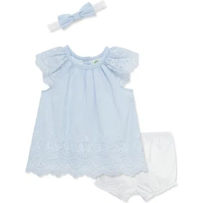 Little Me Babies'  Eyelet Stripe Dress & Headband Set In Blue