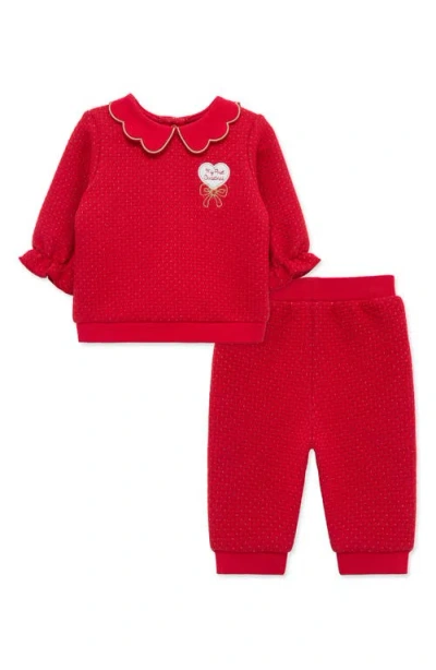 Little Me Babies'  First Christmas Holiday Top & Joggers Set In Red